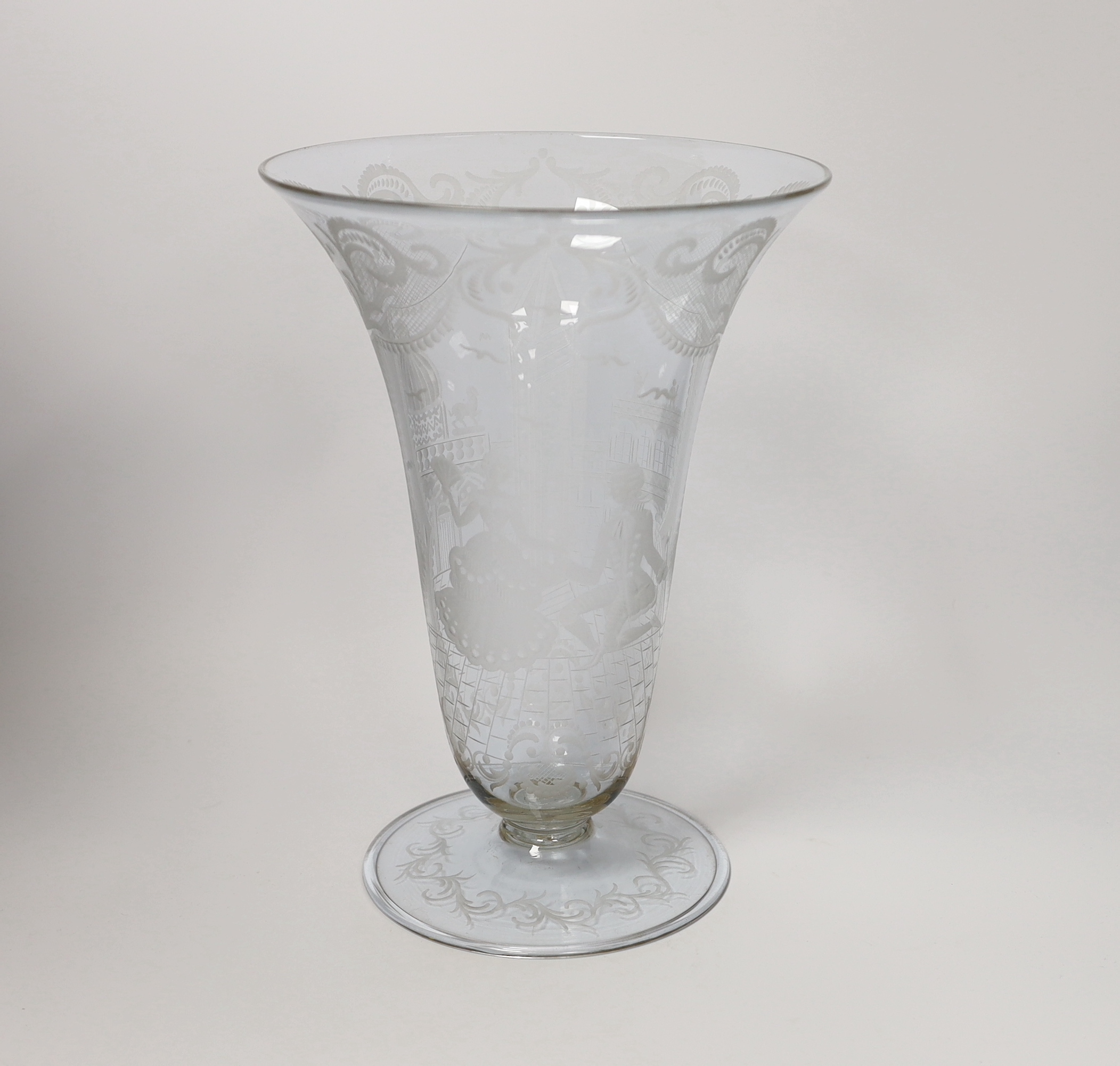 A mid 20th century Venetian wheel-engraved vase, 31cm